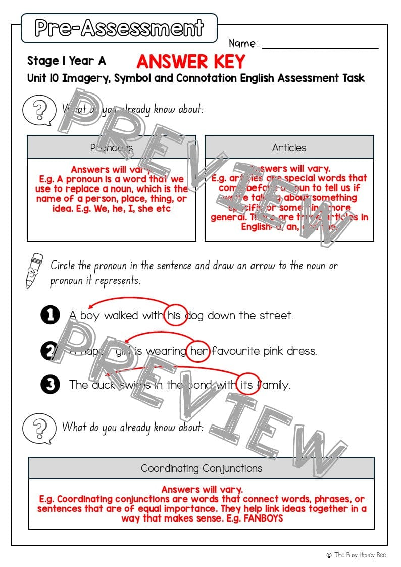 Stage 1 Year A English Pre- and Post-Assessment Unit 10 - Assessment