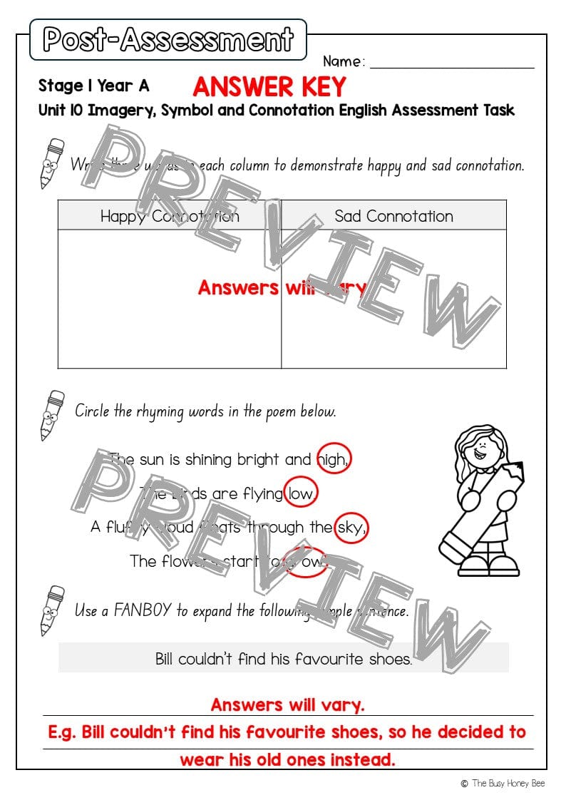Stage 1 Year A English Pre- and Post-Assessment Unit 10 - Assessment