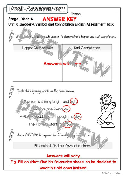 Stage 1 Year A English Pre- and Post-Assessment Unit 10 - Assessment