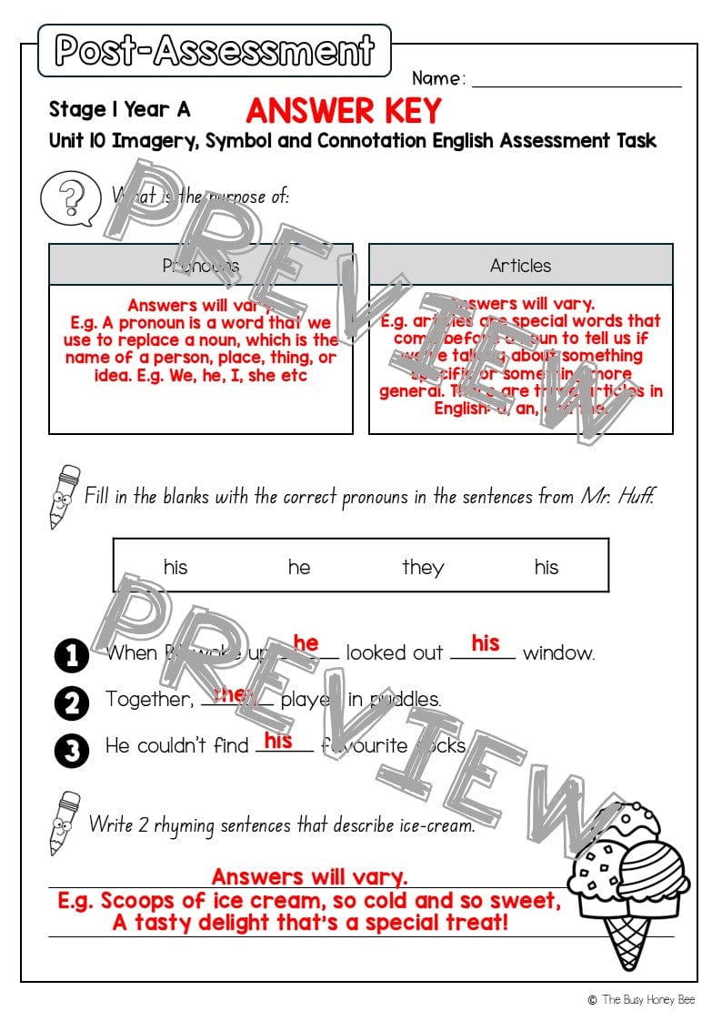 Stage 1 Year A English Pre- and Post-Assessment Unit 10 - Assessment