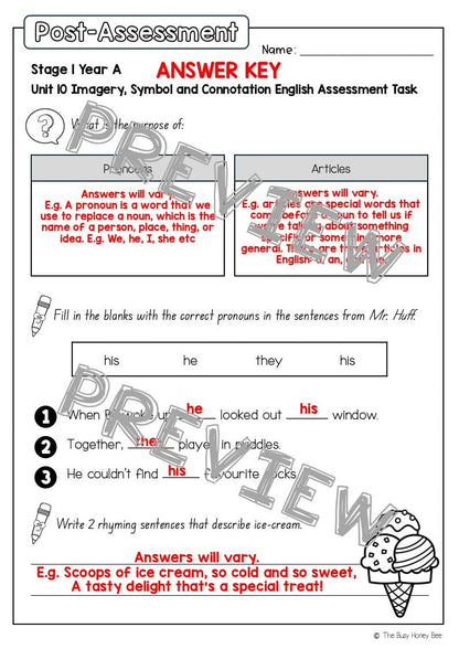 Stage 1 Year A English Pre- and Post-Assessment Unit 10 - Assessment