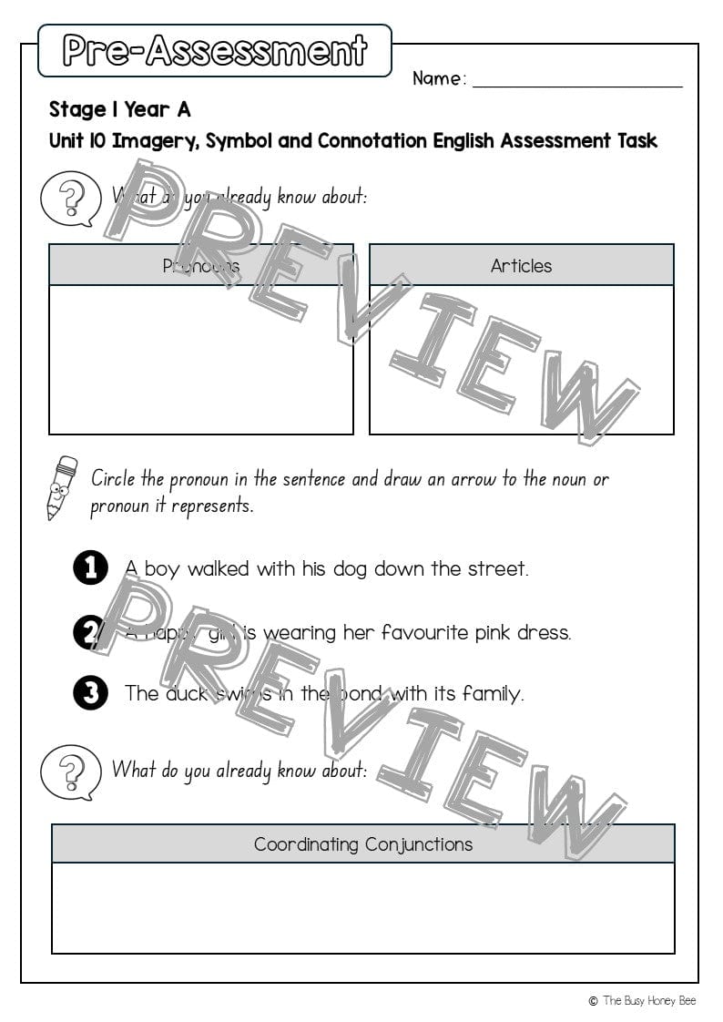 Stage 1 Year A English Pre- and Post-Assessment Unit 10 - Assessment