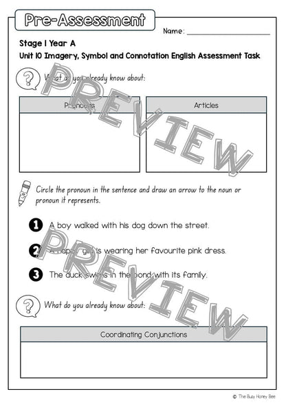 Stage 1 Year A English Pre- and Post-Assessment Unit 10 - Assessment