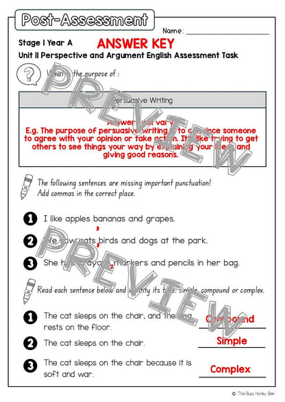 Stage 1 Year A English Pre- and Post-Assessment Unit 11 - Assessment