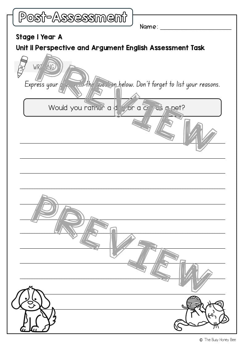 Stage 1 Year A English Pre- and Post-Assessment Unit 11 - Assessment