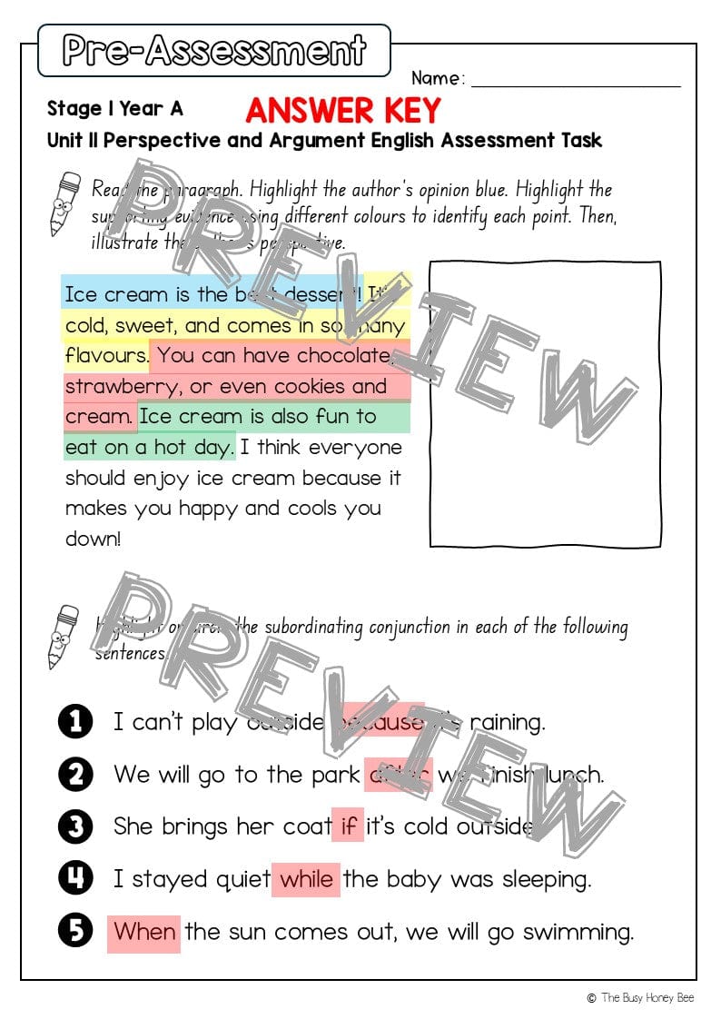 Stage 1 Year A English Pre- and Post-Assessment Unit 11 - Assessment