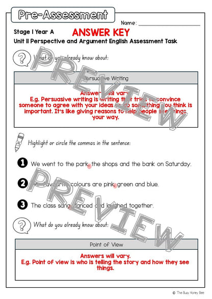 Stage 1 Year A English Pre- and Post-Assessment Unit 11 - Assessment