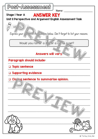 Stage 1 Year A English Pre- and Post-Assessment Unit 11 - Assessment