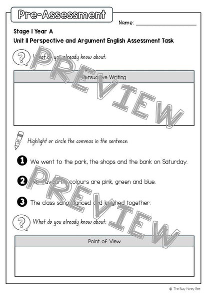 Stage 1 Year A English Pre- and Post-Assessment Unit 11 - Assessment