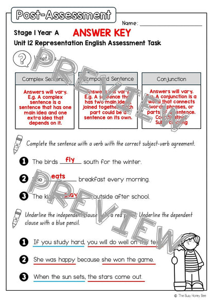 Stage 1 Year A English Pre- and Post-Assessment Unit 12 - Assessment