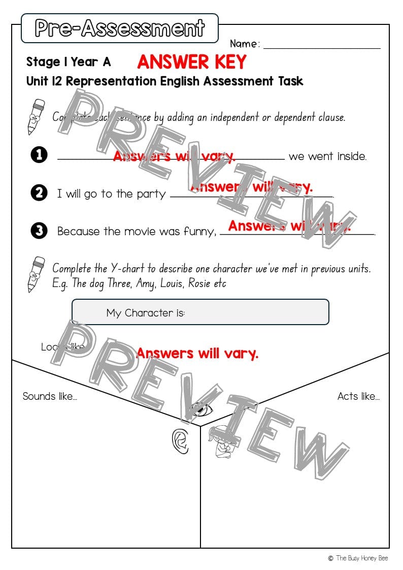 Stage 1 Year A English Pre- and Post-Assessment Unit 12 - Assessment