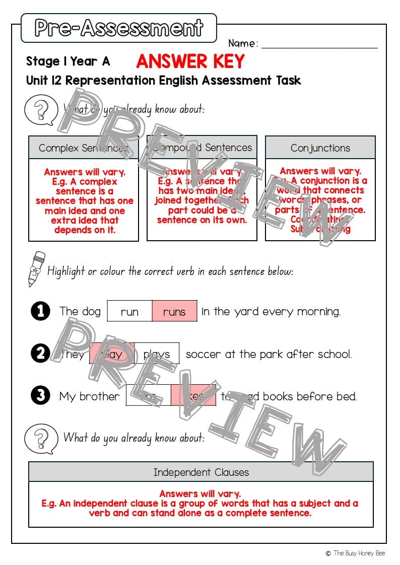 Stage 1 Year A English Pre- and Post-Assessment Unit 12 - Assessment
