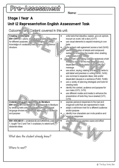 Stage 1 Year A English Pre- and Post-Assessment Unit 12 - Assessment