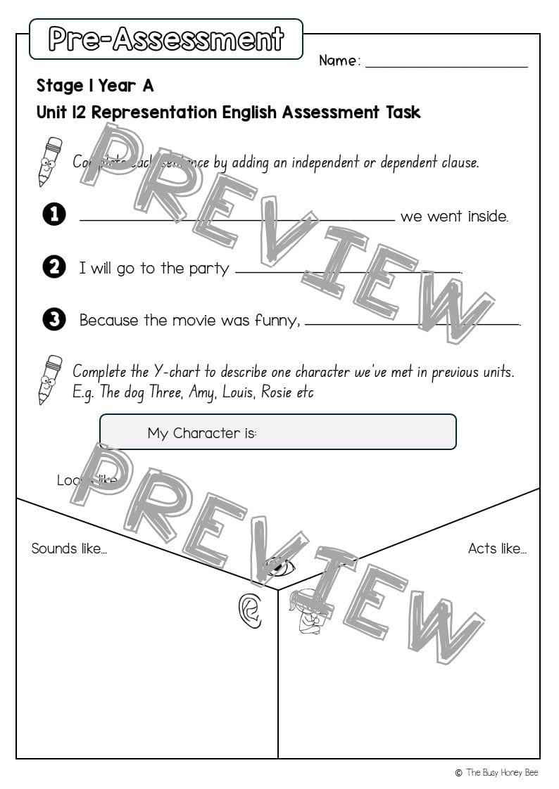 Stage 1 Year A English Pre- and Post-Assessment Unit 12 - Assessment
