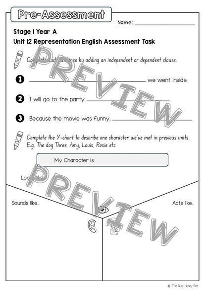 Stage 1 Year A English Pre- and Post-Assessment Unit 12 - Assessment
