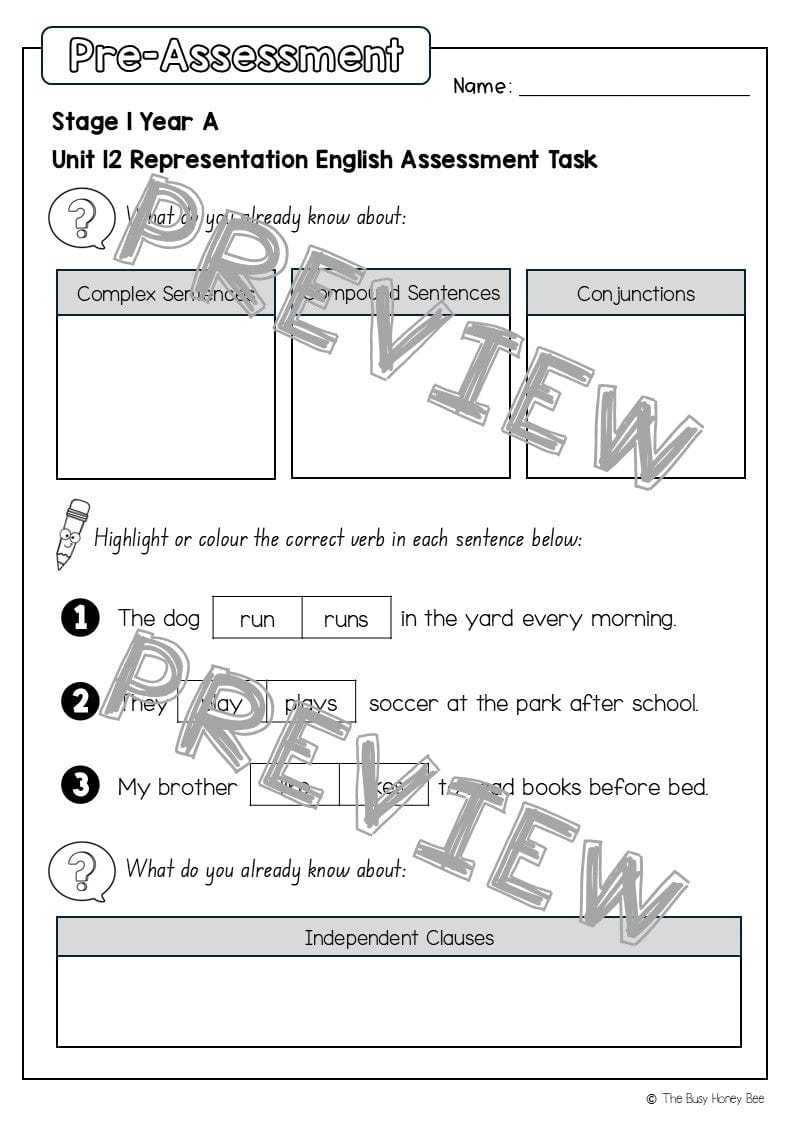 Stage 1 Year A English Pre- and Post-Assessment Unit 12 - Assessment