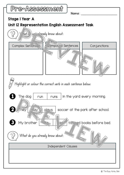 Stage 1 Year A English Pre- and Post-Assessment Unit 12 - Assessment