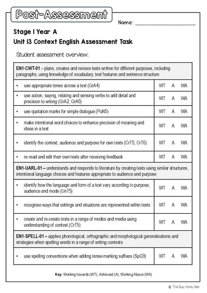 Stage 1 Year A English Pre- and Post-Assessment Unit 13 - Assessment