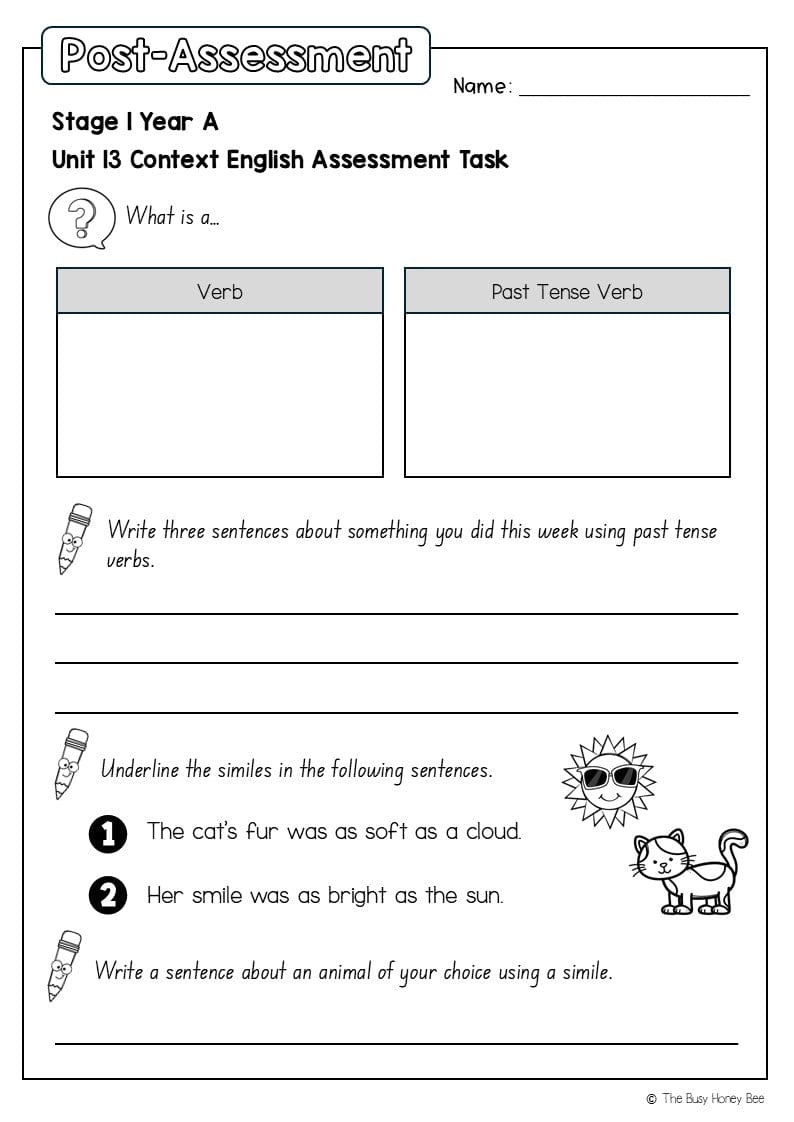 Stage 1 Year A English Pre- and Post-Assessment Unit 13 - Assessment