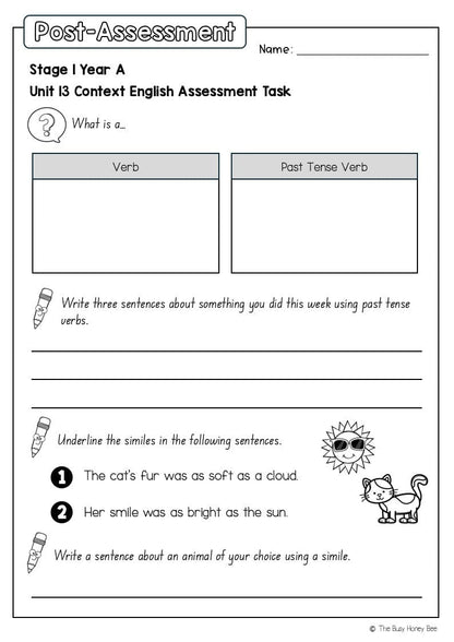 Stage 1 Year A English Pre- and Post-Assessment Unit 13 - Assessment