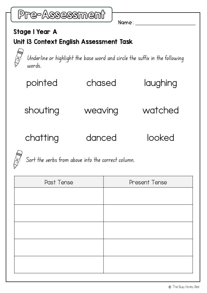 Stage 1 Year A English Pre- and Post-Assessment Unit 13 - Assessment