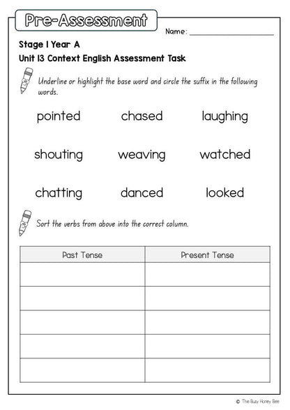 Stage 1 Year A English Pre- and Post-Assessment Unit 13 - Assessment