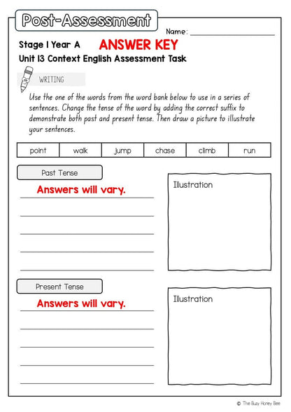 Stage 1 Year A English Pre- and Post-Assessment Unit 13 - Assessment