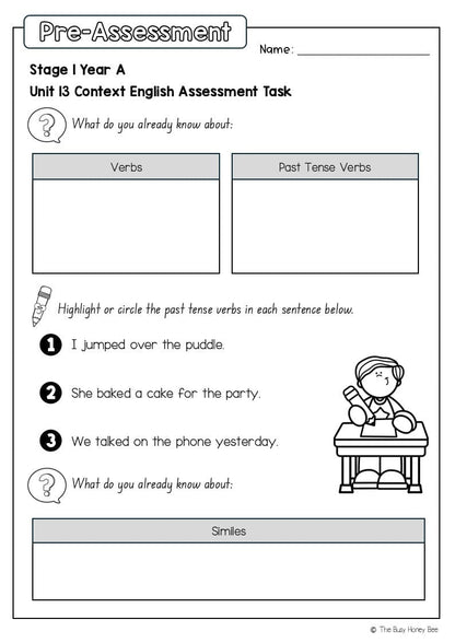 Stage 1 Year A English Pre- and Post-Assessment Unit 13 - Assessment
