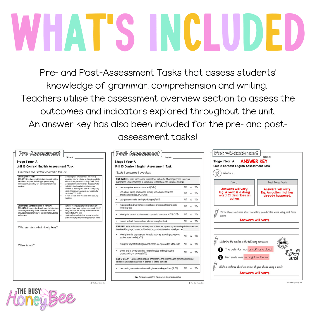 Stage 1 Year A English Pre- and Post-Assessment Unit 13 - Assessment