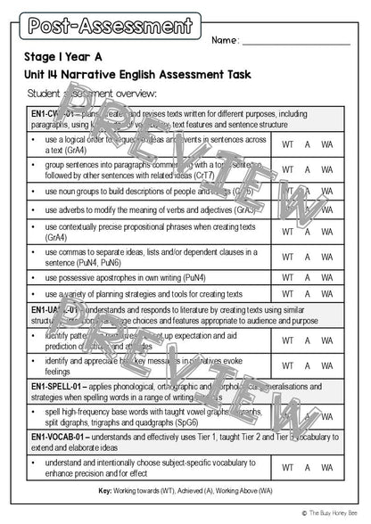 Stage 1 Year A English Pre- and Post-Assessment Unit 14 - Assessment