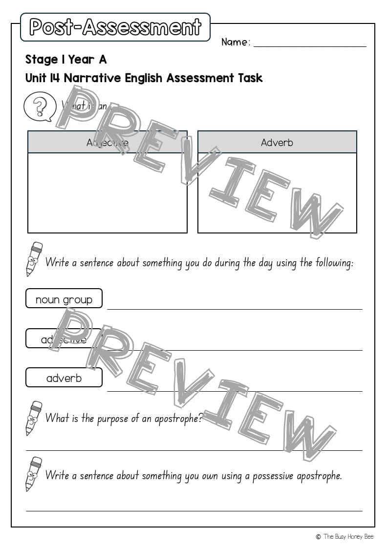 Stage 1 Year A English Pre- and Post-Assessment Unit 14 - Assessment