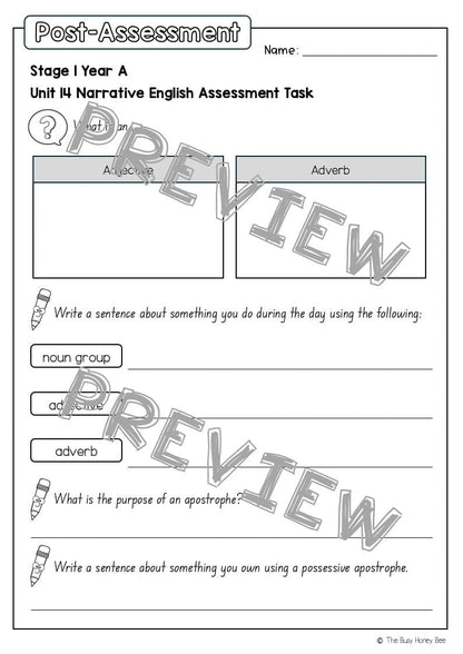 Stage 1 Year A English Pre- and Post-Assessment Unit 14 - Assessment