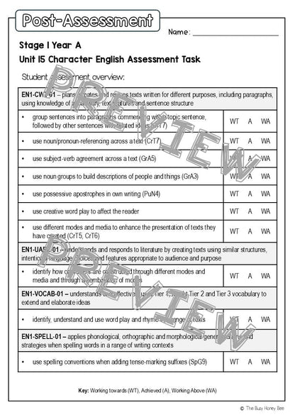 Stage 1 Year A English Pre- and Post-Assessment Unit 15 - Assessment