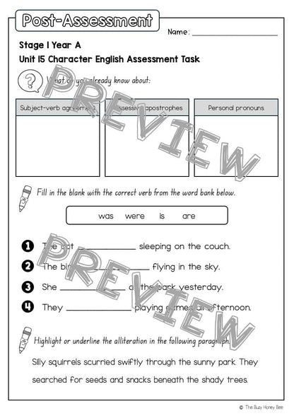 Stage 1 Year A English Pre- and Post-Assessment Unit 15 - Assessment