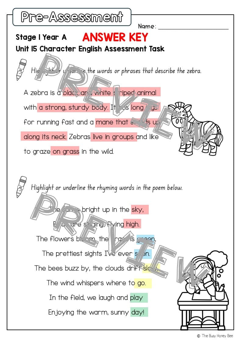 Stage 1 Year A English Pre- and Post-Assessment Unit 15 - Assessment