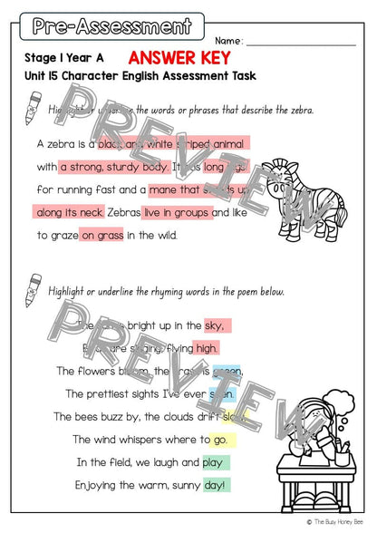 Stage 1 Year A English Pre- and Post-Assessment Unit 15 - Assessment