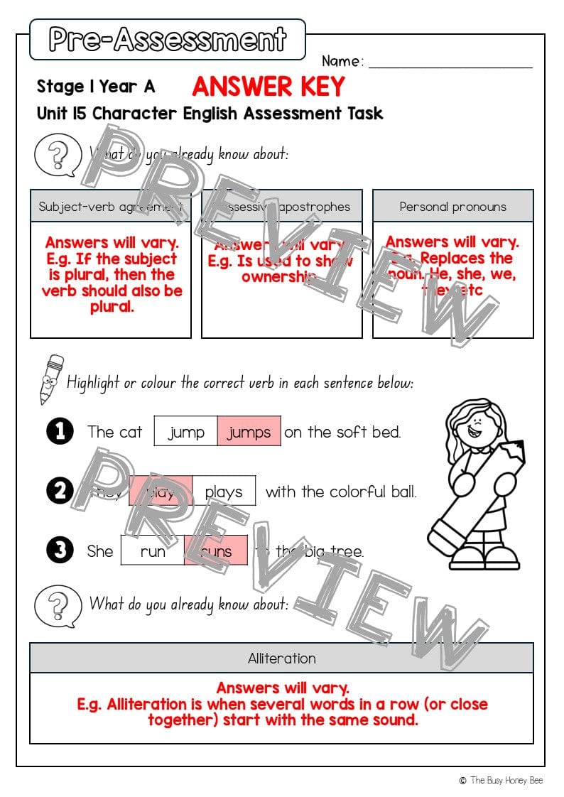 Stage 1 Year A English Pre- and Post-Assessment Unit 15 - Assessment