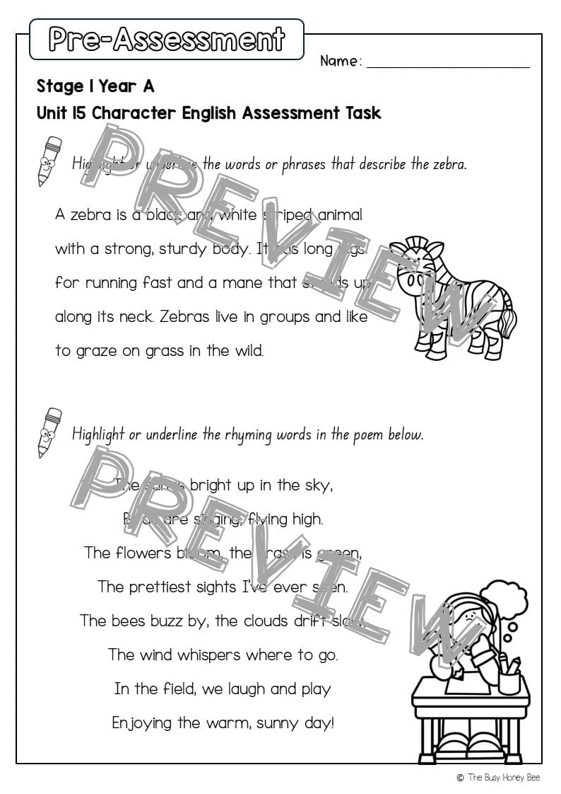Stage 1 Year A English Pre- and Post-Assessment Unit 15 - Assessment
