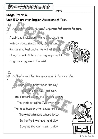 Stage 1 Year A English Pre- and Post-Assessment Unit 15 - Assessment