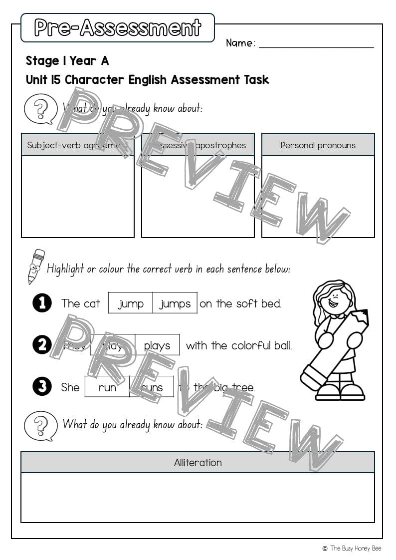 Stage 1 Year A English Pre- and Post-Assessment Unit 15 - Assessment