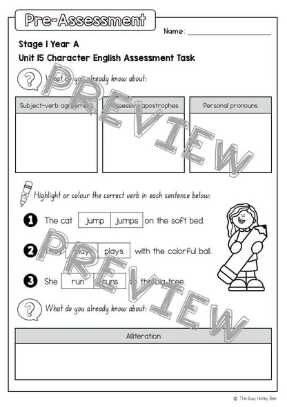 Stage 1 Year A English Pre- and Post-Assessment Unit 15 - Assessment
