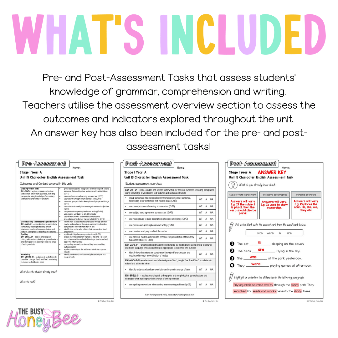 Stage 1 Year A English Pre- and Post-Assessment Unit 15 - Assessment