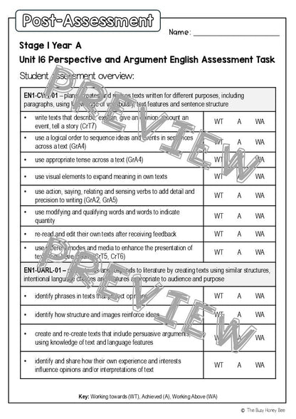 Stage 1 Year A English Pre- and Post-Assessment Unit 16 - Assessment
