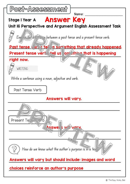 Stage 1 Year A English Pre- and Post-Assessment Unit 16 - Assessment