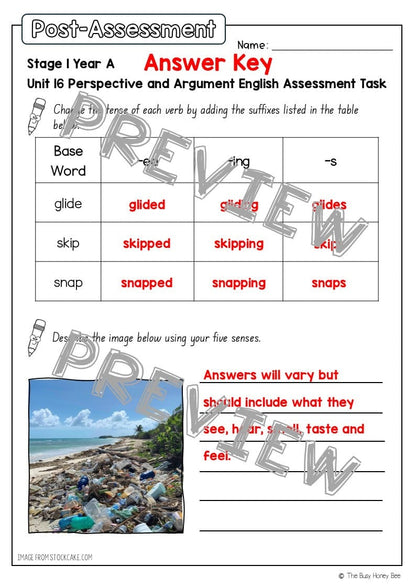 Stage 1 Year A English Pre- and Post-Assessment Unit 16 - Assessment