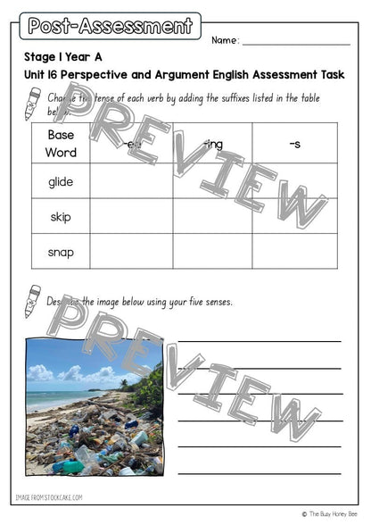 Stage 1 Year A English Pre- and Post-Assessment Unit 16 - Assessment