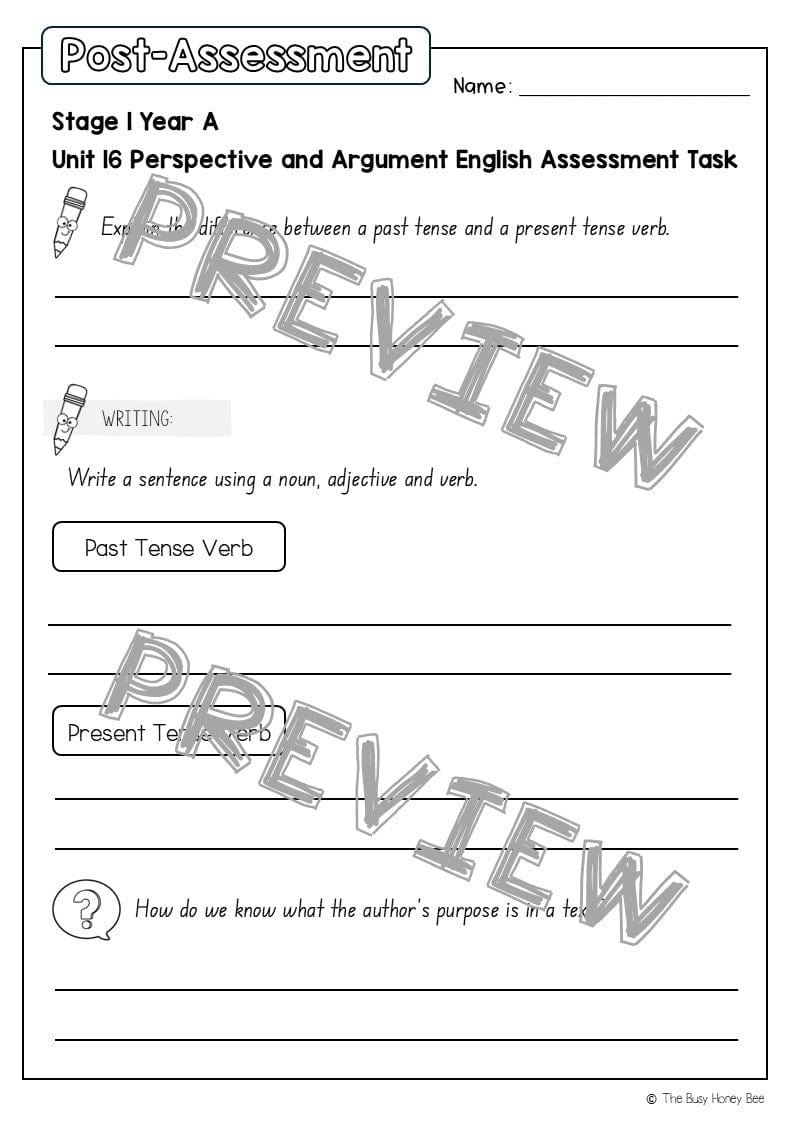Stage 1 Year A English Pre- and Post-Assessment Unit 16 - Assessment