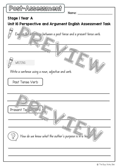 Stage 1 Year A English Pre- and Post-Assessment Unit 16 - Assessment
