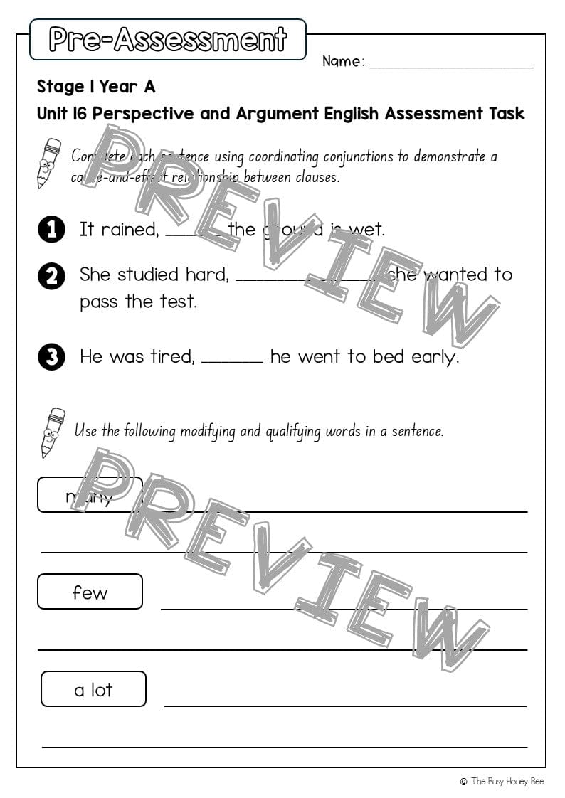 Stage 1 Year A English Pre- and Post-Assessment Unit 16 - Assessment