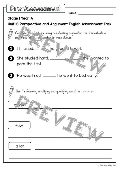 Stage 1 Year A English Pre- and Post-Assessment Unit 16 - Assessment